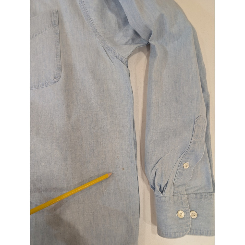 Gap Mens XL Light Blue 100% Cotton Long Sleeve Casual Band Collar Shirt FLAWS‎ - Picture 5 of 7